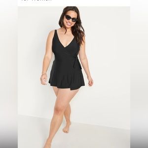 V-Neck Wrap-Front Swimsuit Dress